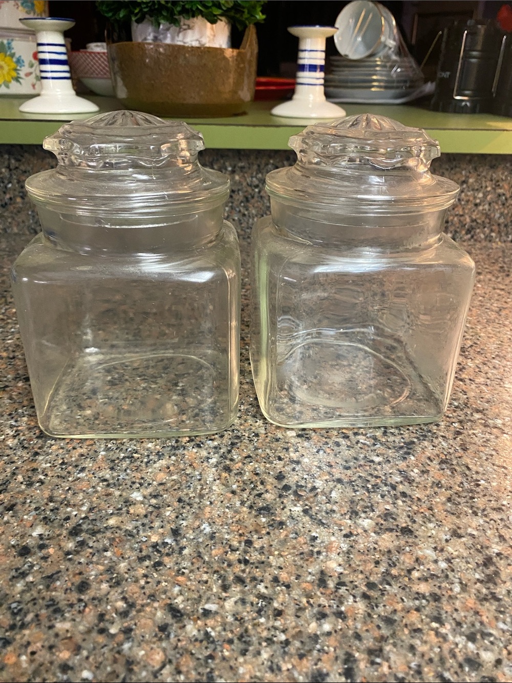 Anchor Hocking Clear Glass Square Pantry Jars with Decorative Lids - Set of 2